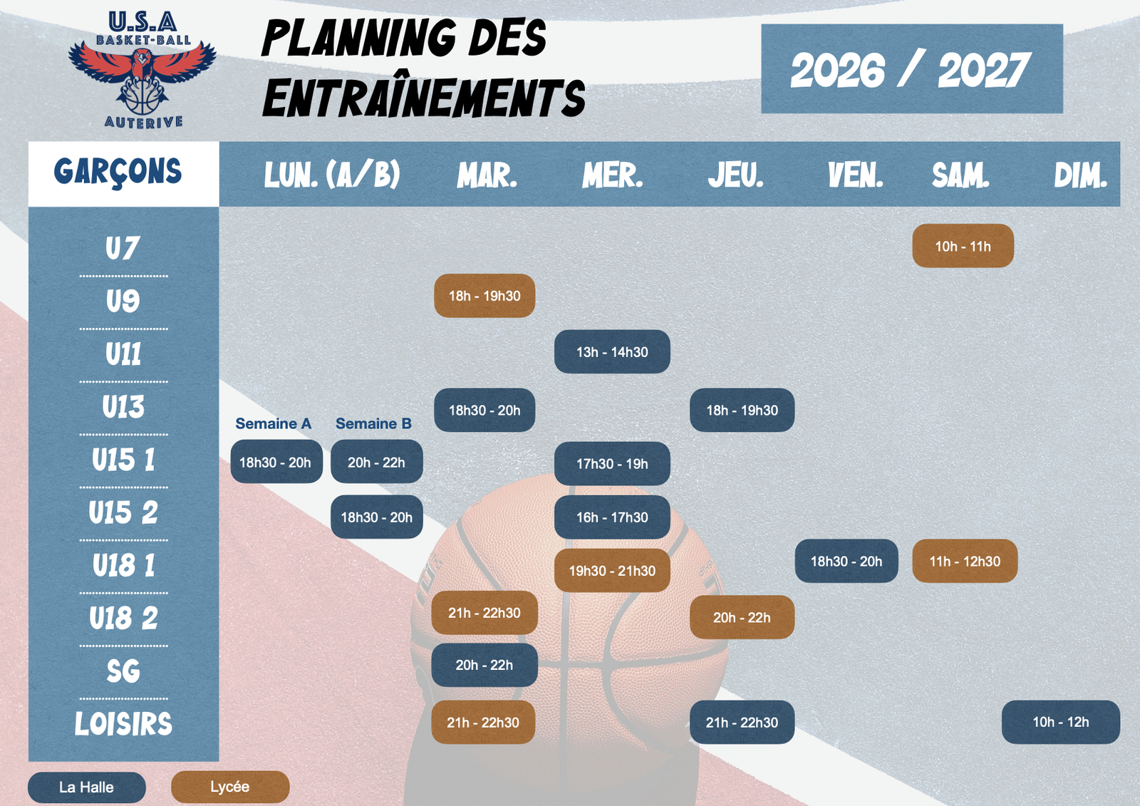 NOUVEAU ! Planning Saison Garçons 2026-2027