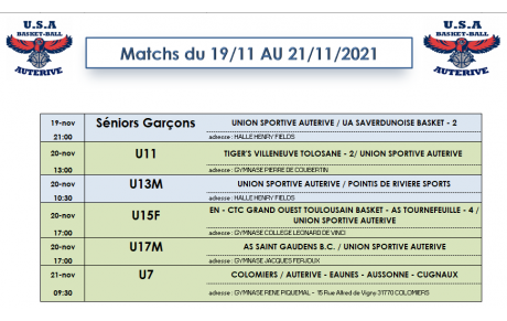 Matchs du Weekend du 19 au 21 Novembre 2021