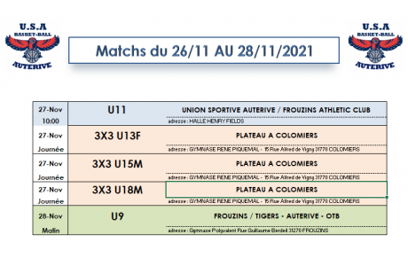 Matchs du 26 au 28 Novembre 2021